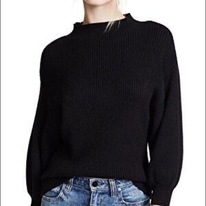 Line & Dot Black Ribbed Knit Balloon Sleeve Funnel Neck Sweater XS